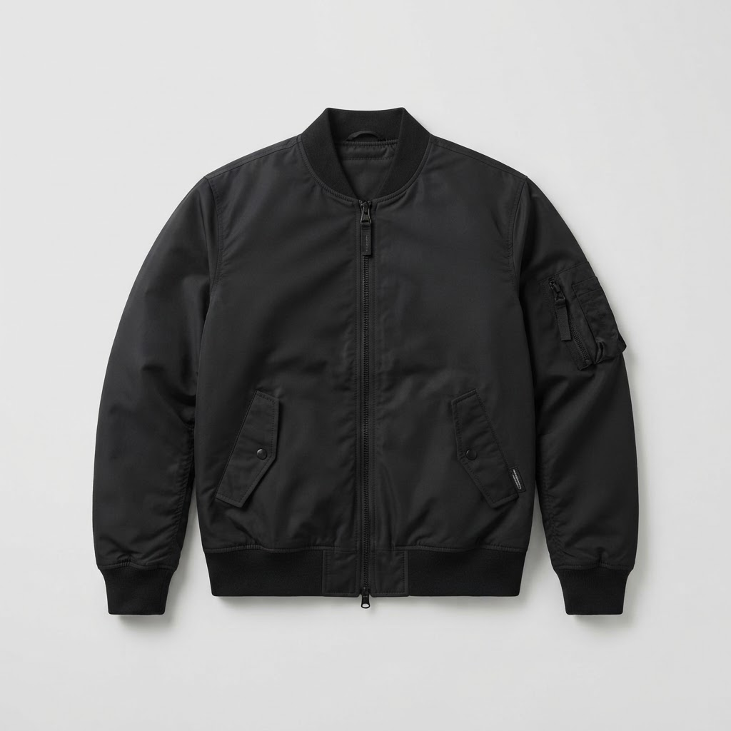 Chaqueta bomber negra con puños tejidos