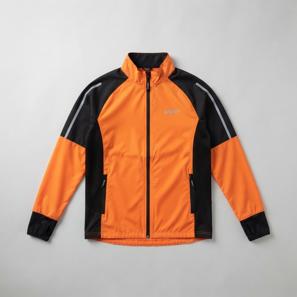 Chaqueta cortavientos de running naranja con negro
