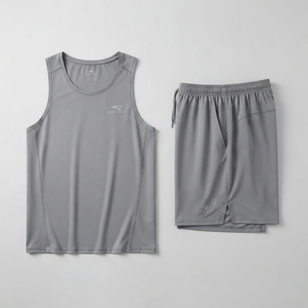 Conjunto gris de camiseta esqueleto dry-fit y pantaloneta