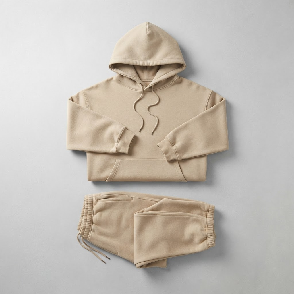 Conjunto beige oversize de hoodie y pantalón jogger