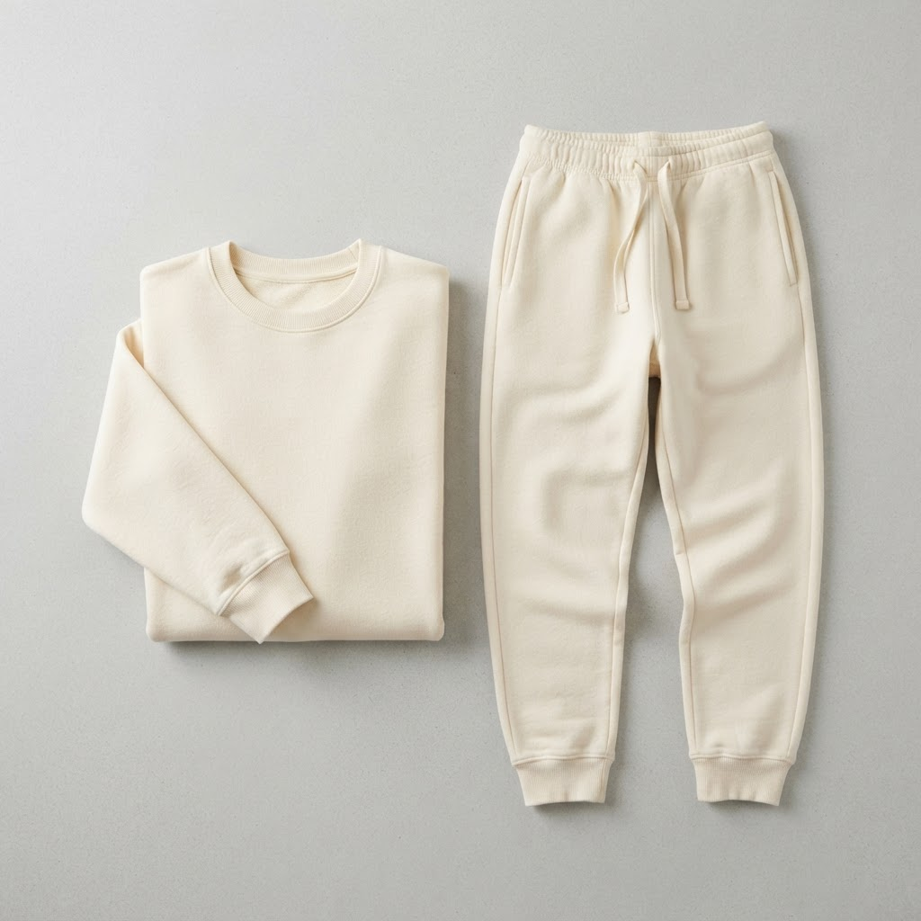 Conjunto crema de buzo cuello redondo y pantalón jogger