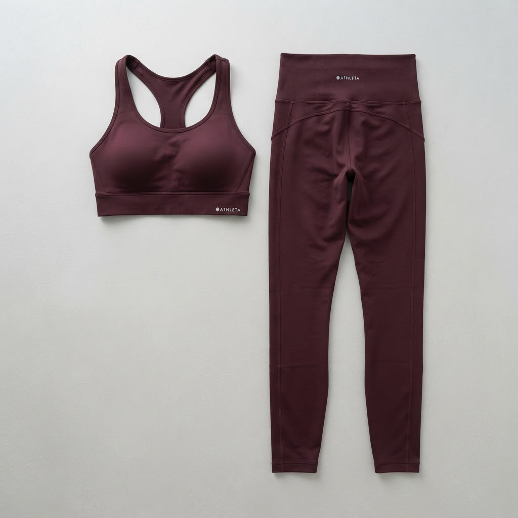 Conjunto vinotinto de licra deportiva y top para dama