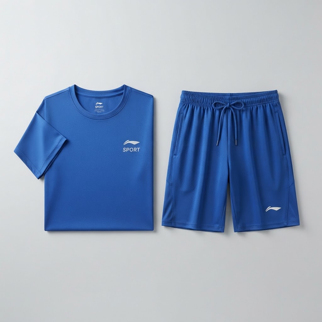 Conjunto azul de camiseta deportiva y pantaloneta