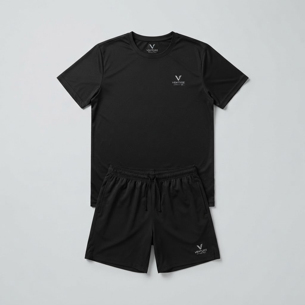 Conjunto negro de camiseta deportiva y pantaloneta