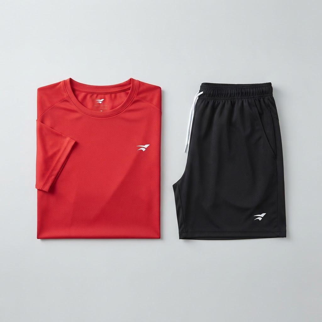 Conjunto de camiseta roja y pantaloneta negra