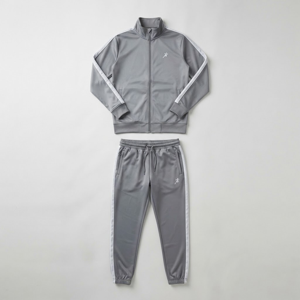Sudadera completa gris con chaqueta de cierre y pantalón
