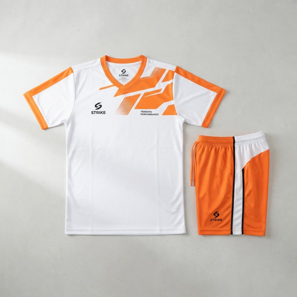 Conjunto deportivo blanco con naranja de camiseta y pantaloneta