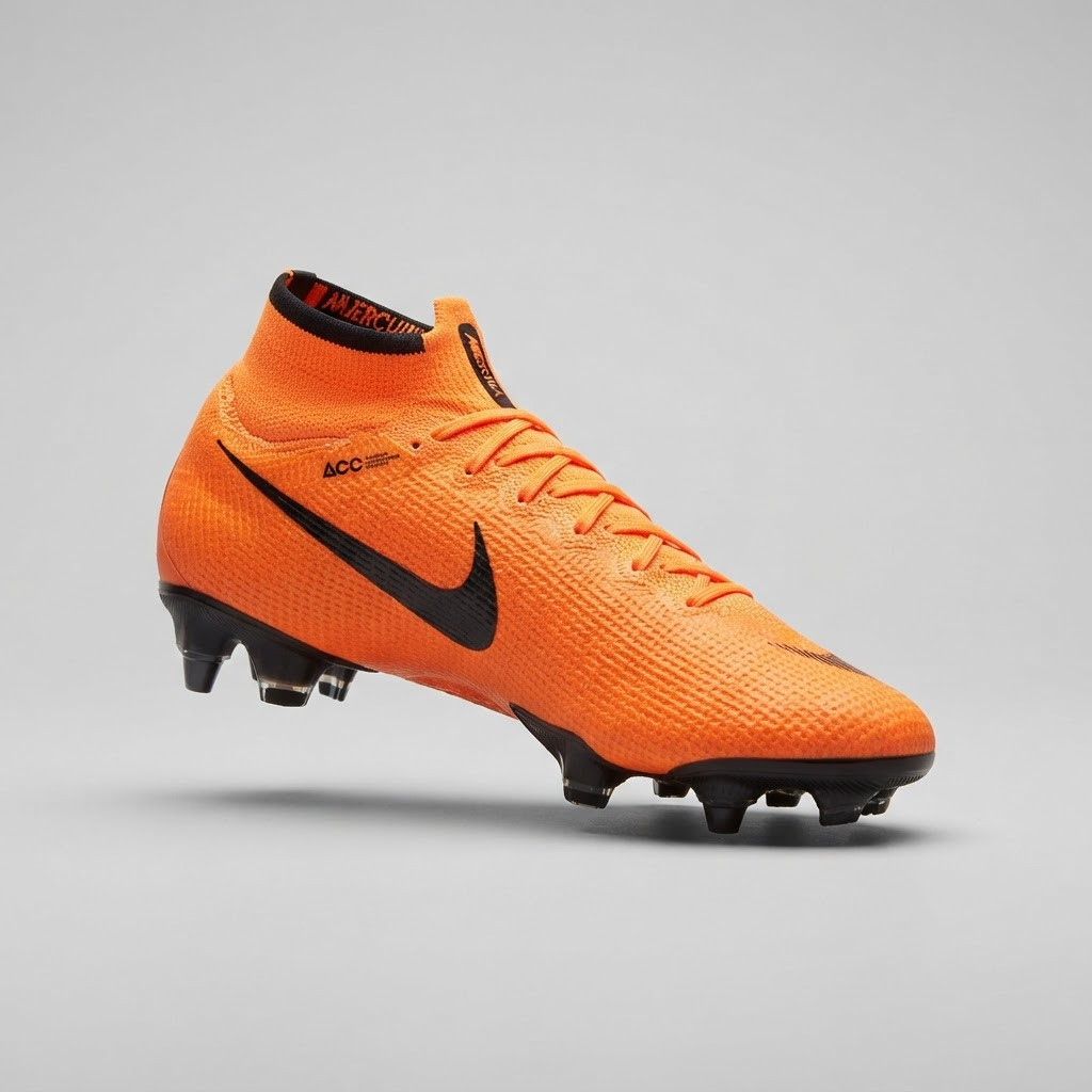 Guayos de fútbol naranja con taches negros