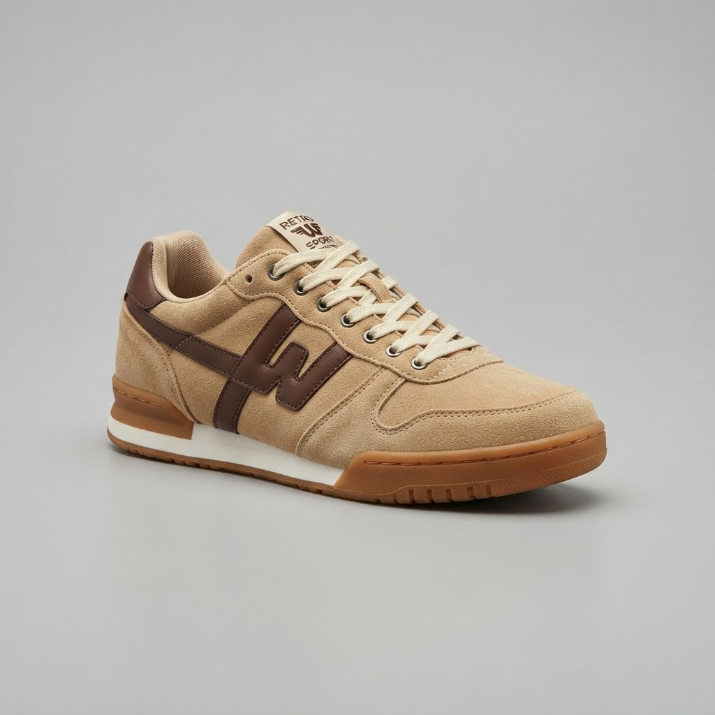 Tenis retro en gamuza beige y café