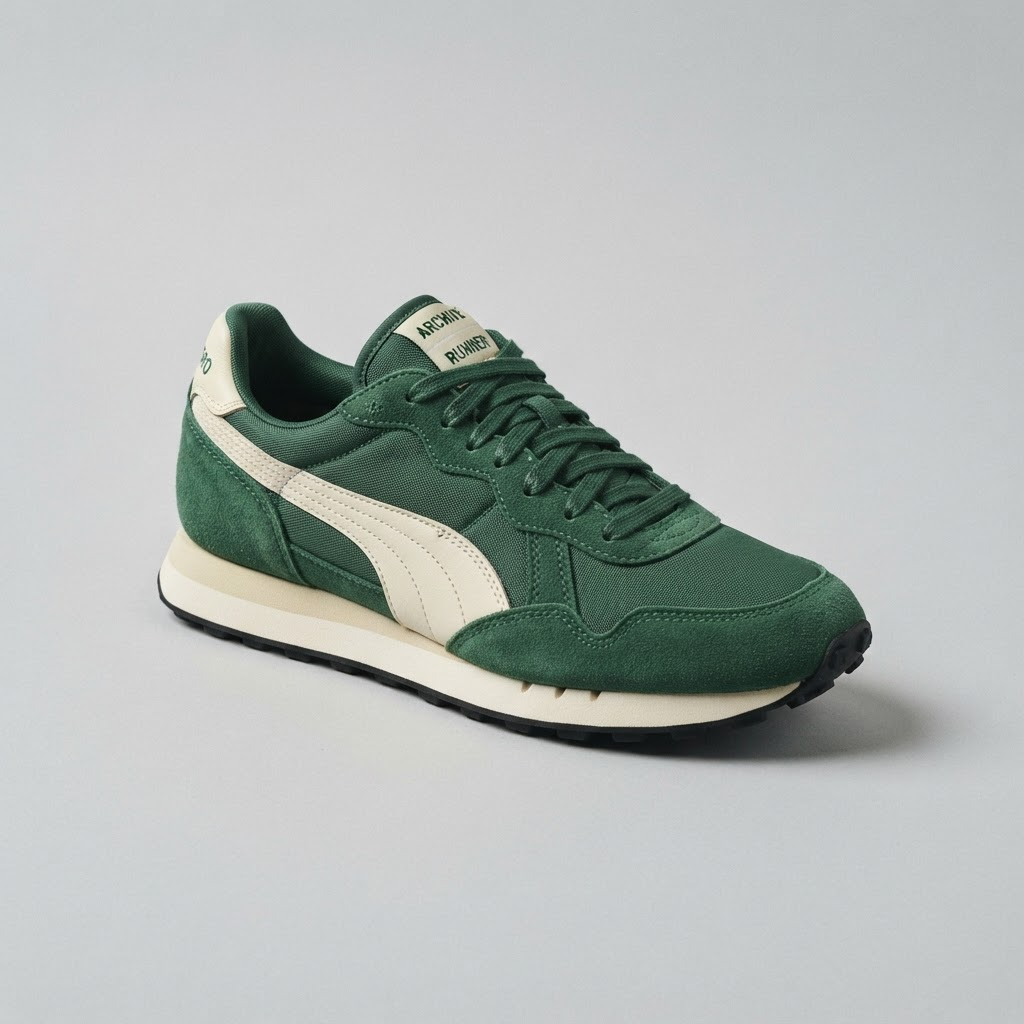 Tenis retro verde bosque con franjas crema