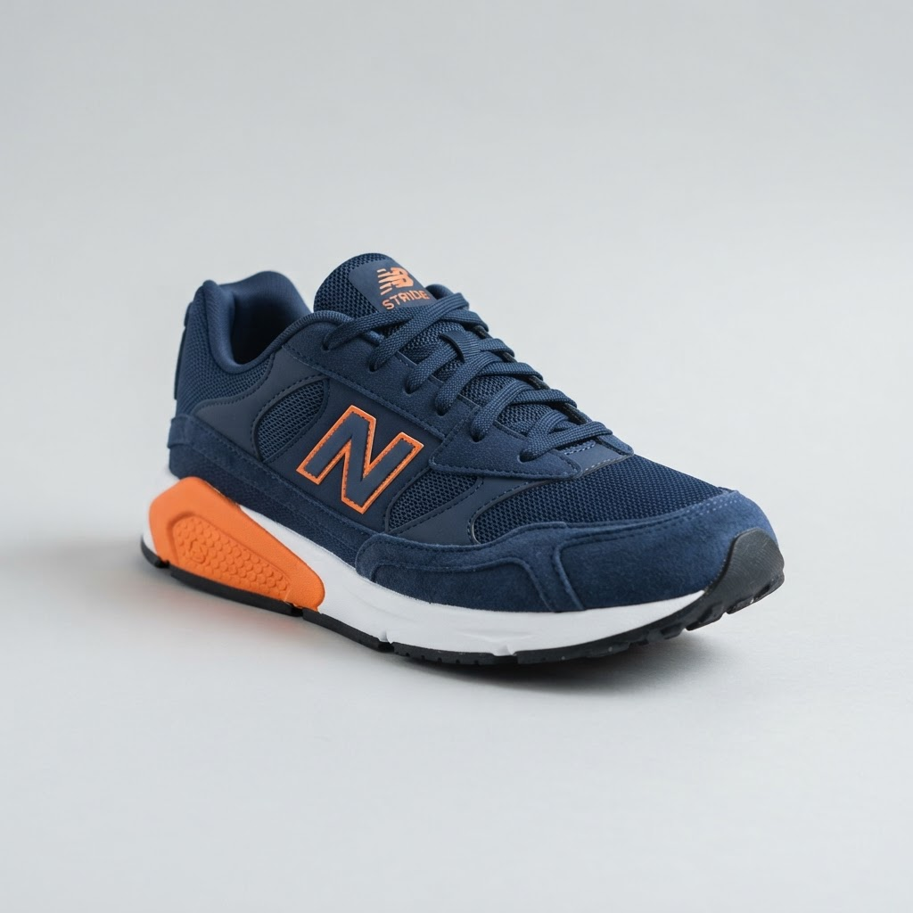 Tenis runner azul marino con suela naranja