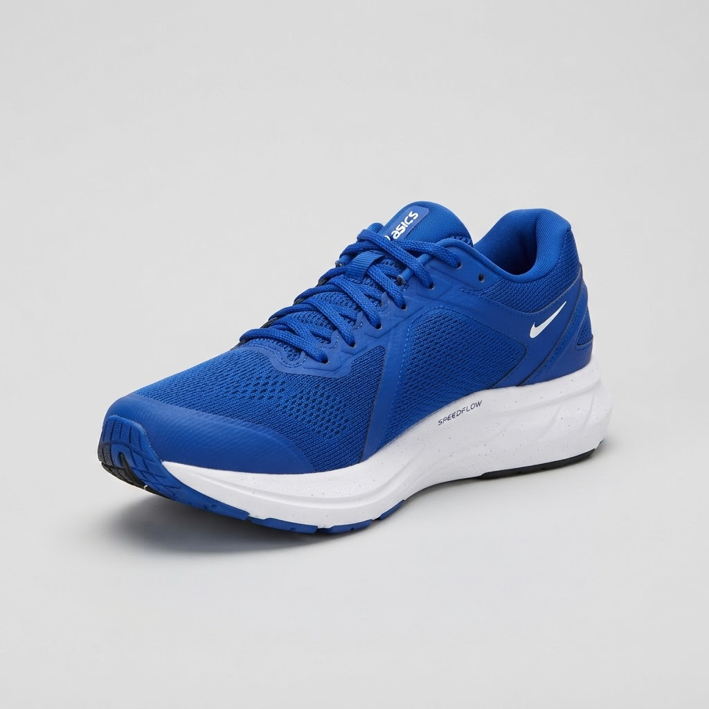 Tenis de running azul rey con suela blanca