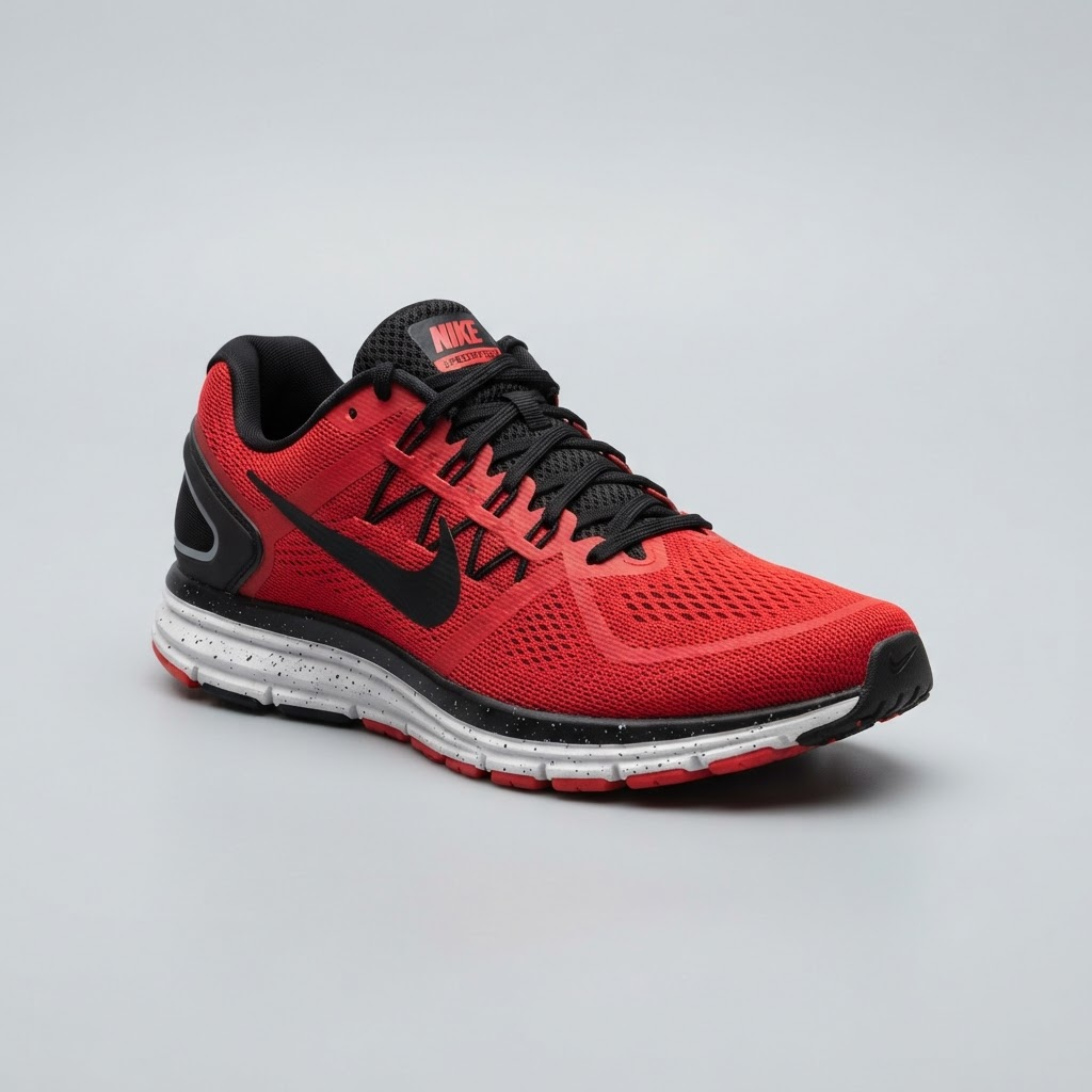 Tenis de running rojo en malla con detalles negros