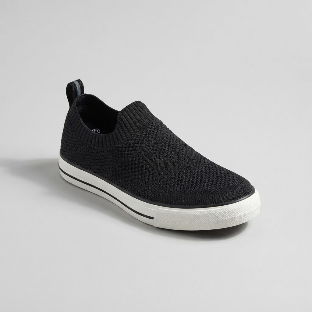 Tenis slip-on negros en tejido elástico sin cordones